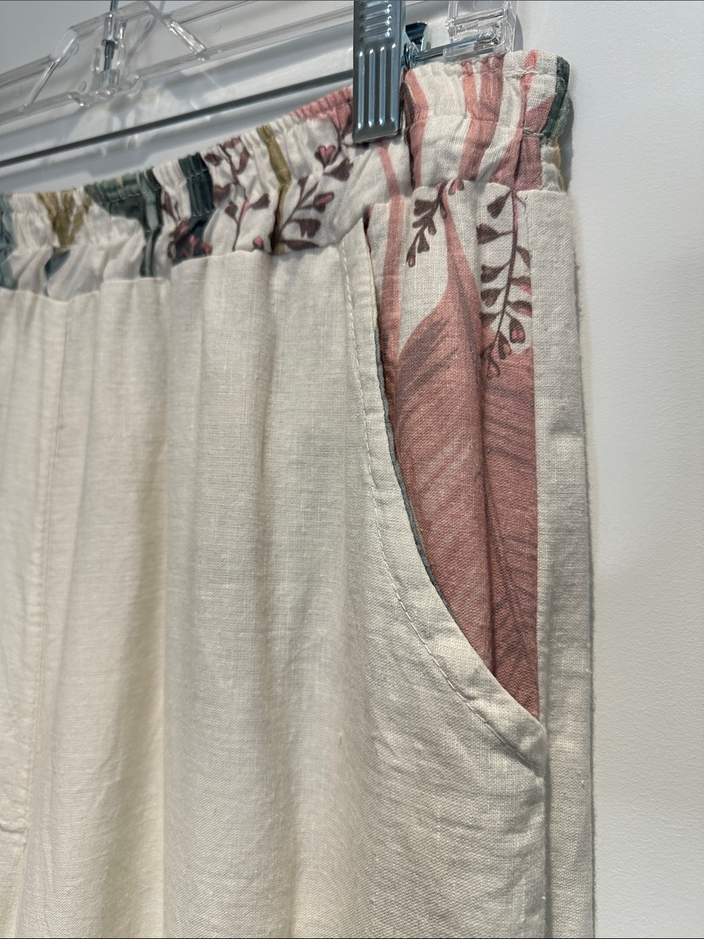 Tropical Print Wide-Leg Lounge Pants - Cream with Green & Pink (M-L) - Picture 3 of 10